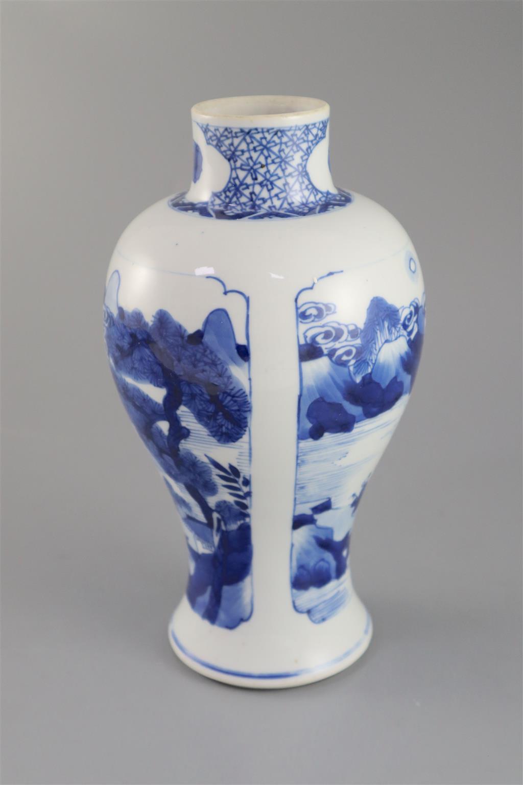 A Chinese blue and white baluster vase, Kangxi period, 23cm high